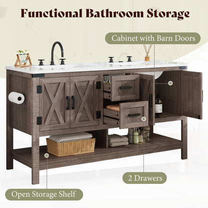 Farmhouse Vanity with Integrated Sink Amerlife Light Grey 60”