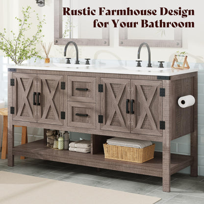 Farmhouse Vanity with Integrated Sink Amerlife Light Grey 60”