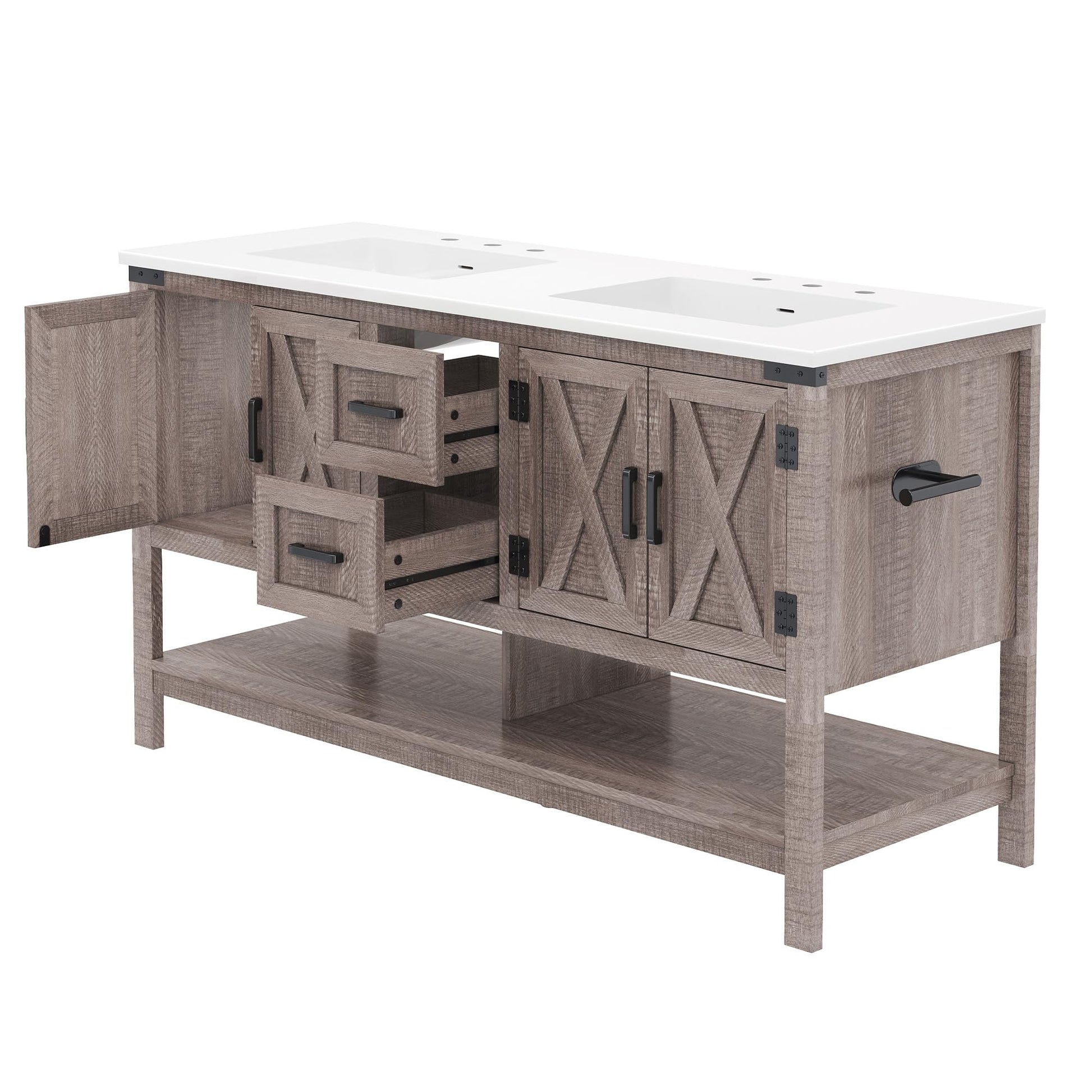 Farmhouse Vanity with Integrated Sink Amerlife Light Grey 60”