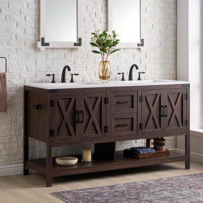 Farmhouse Vanity with Integrated Sink Amerlife Rustic Brown 60”