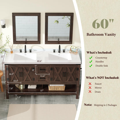 Farmhouse Vanity with Integrated Sink Amerlife Rustic Brown 60”