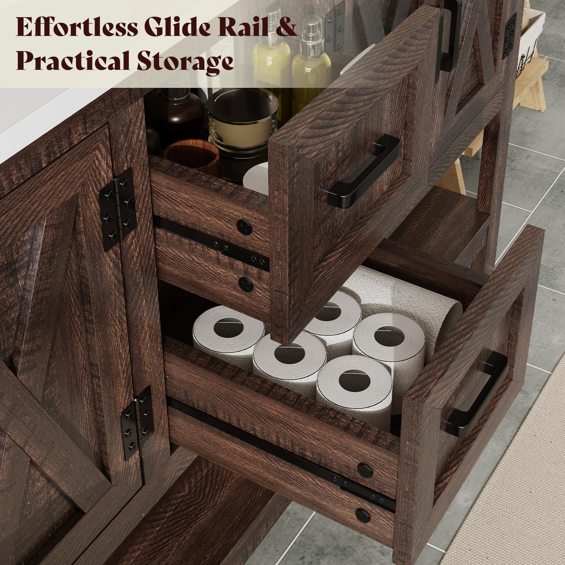 Farmhouse Vanity with Integrated Sink Amerlife Rustic Brown 60”