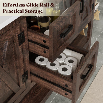 Farmhouse Vanity with Integrated Sink Amerlife Rustic Brown 60”