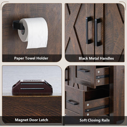 Farmhouse Vanity with Integrated Sink Amerlife Rustic Brown 60”