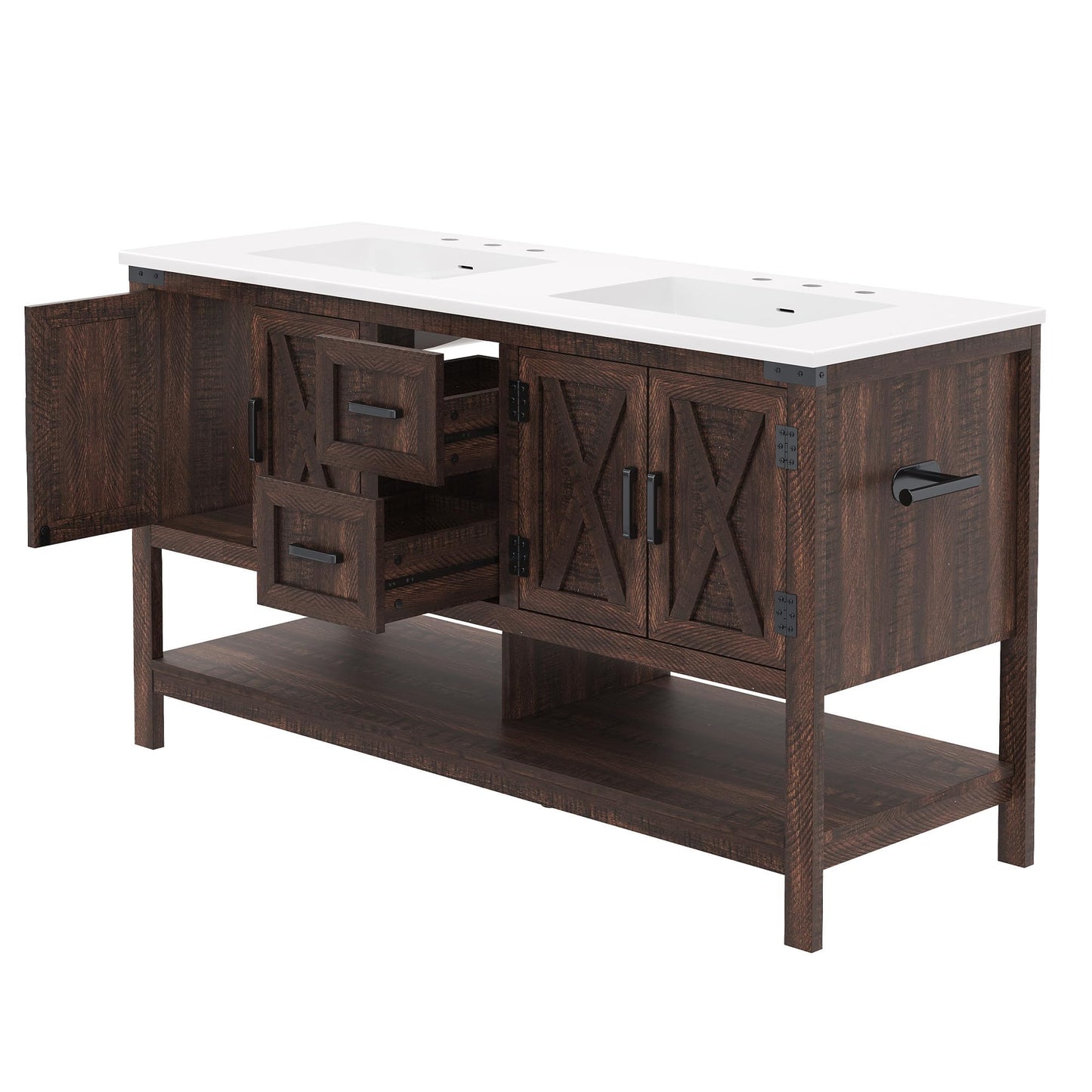 Farmhouse Vanity with Integrated Sink Amerlife Rustic Brown 60”