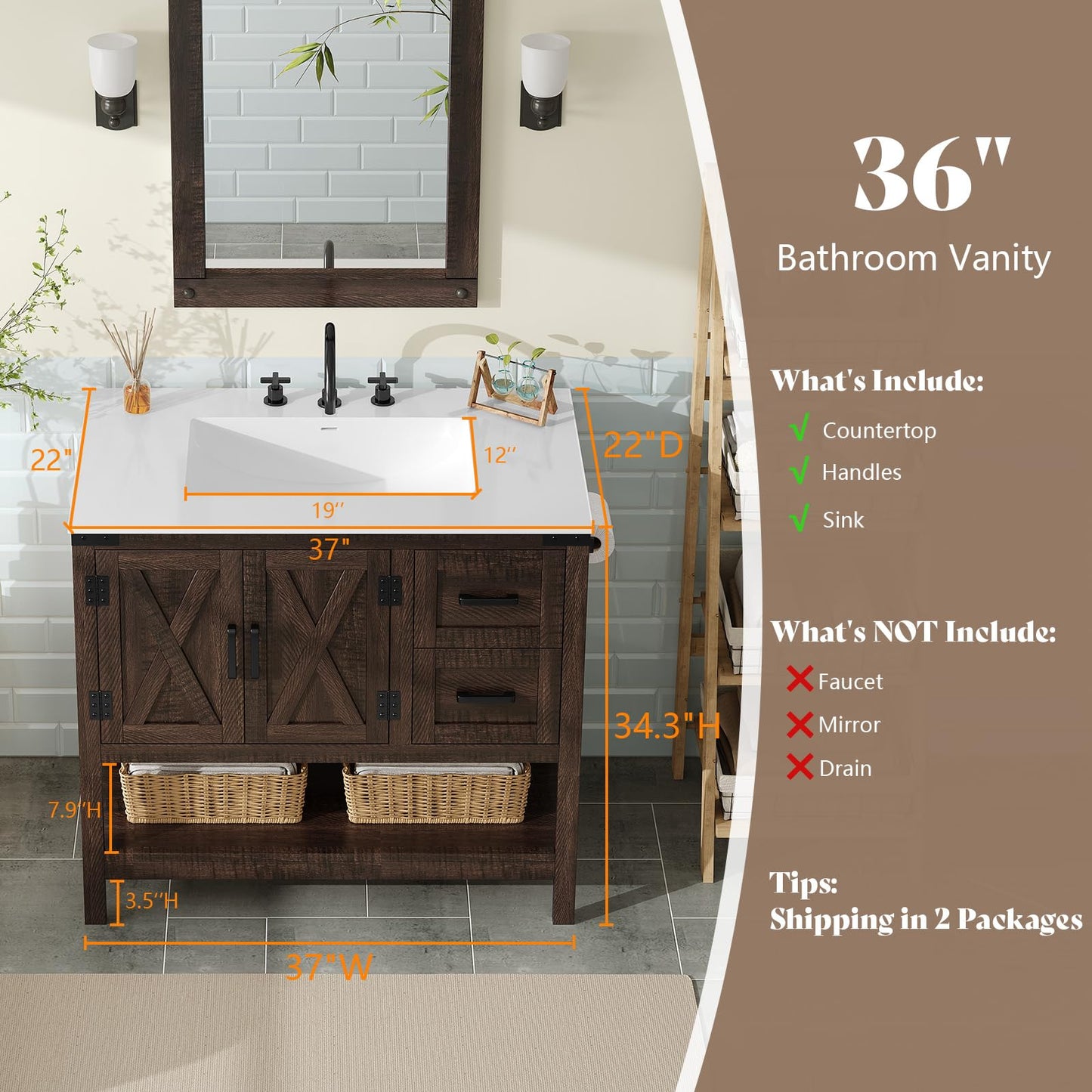 Calverton Rustic Brown 36”