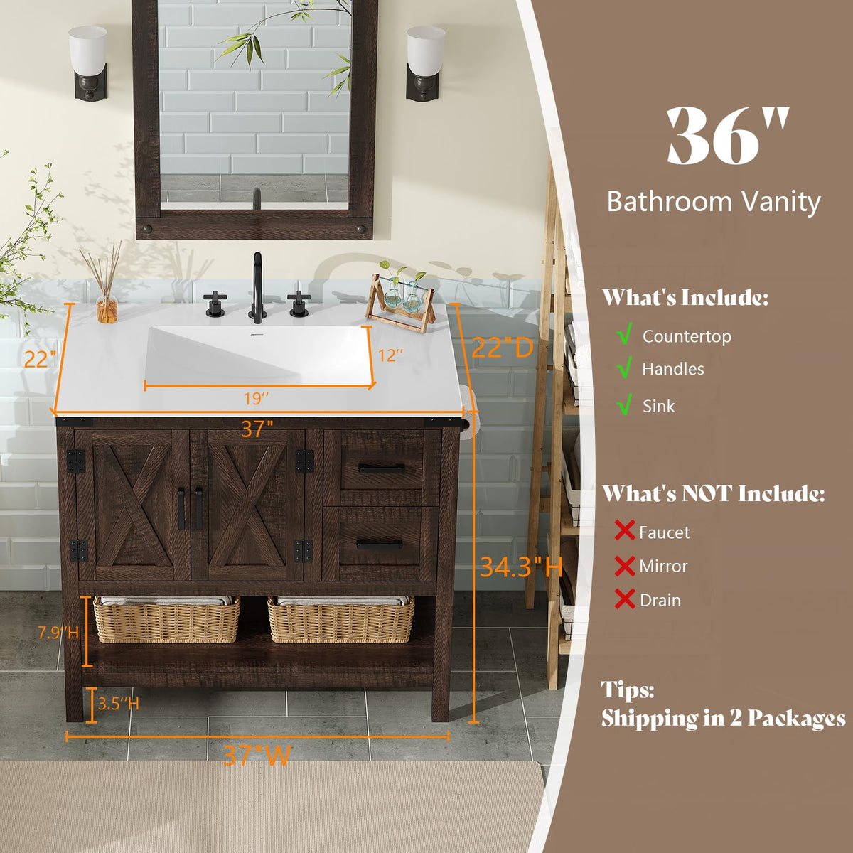 Calverton Rustic Brown 36”
