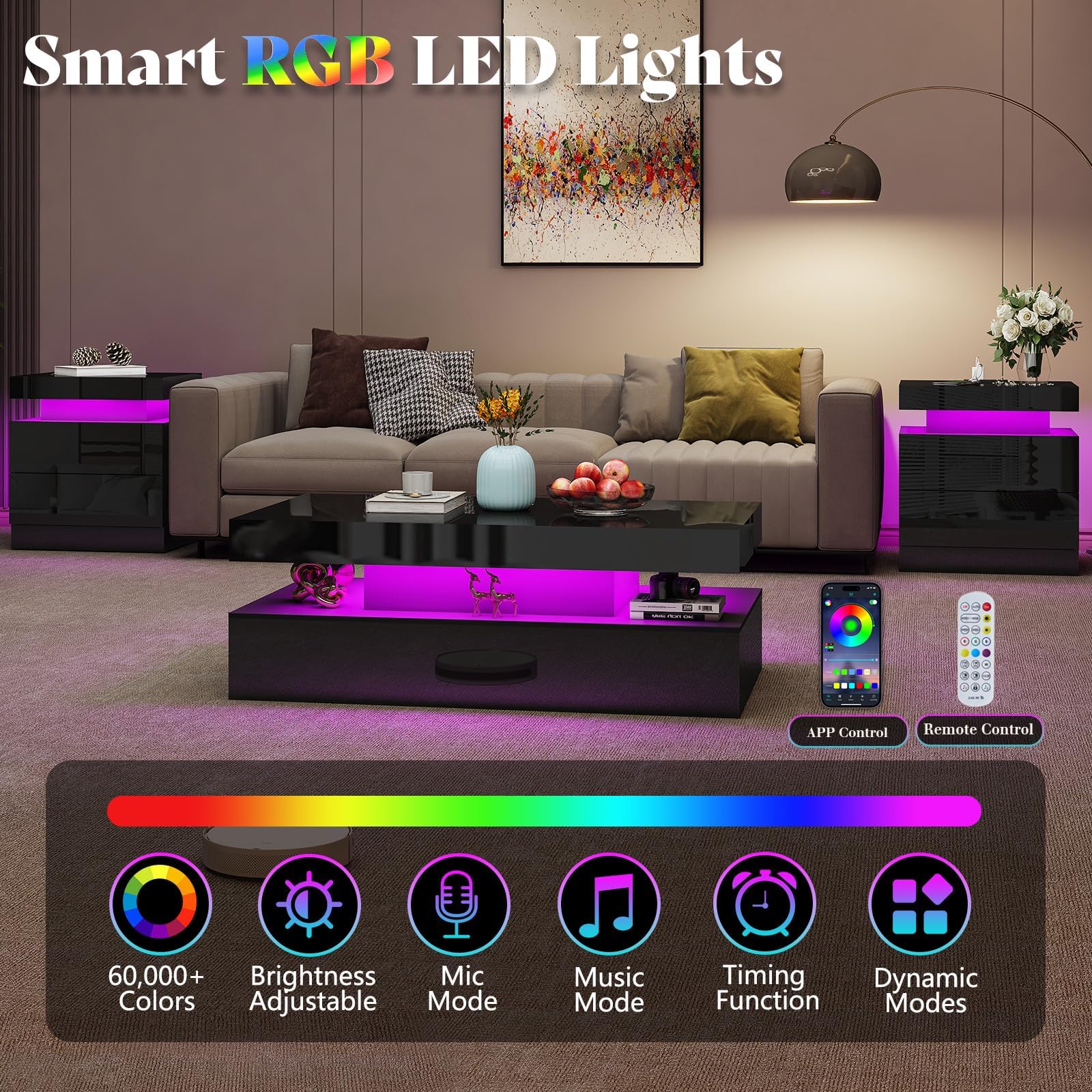 Luma 3-Piece Coffee Table Set Amerlife BLack