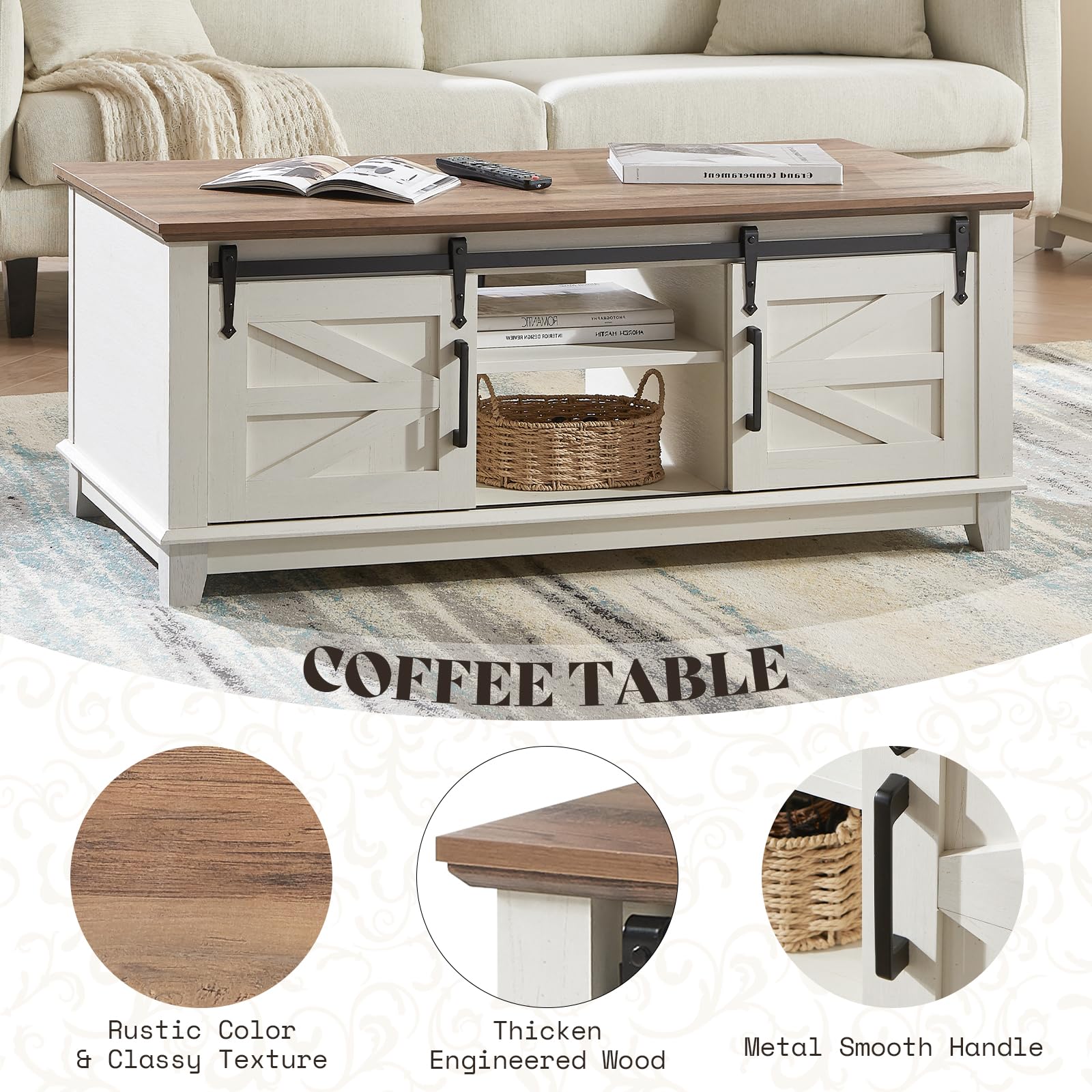 Twain Farmhouse Living Room Set Amerlife White / 48“