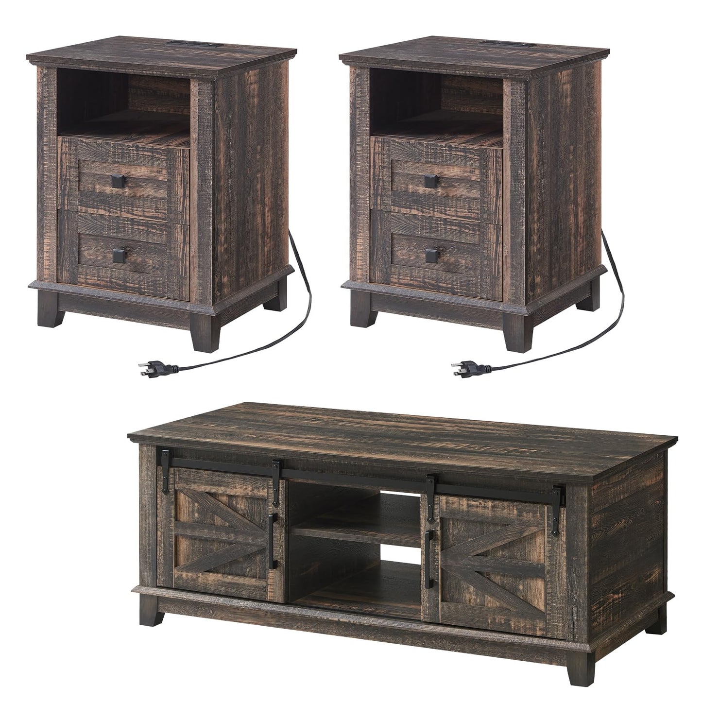 Twain Farmhouse Living Room Set Amerlife Black Oak / 48“