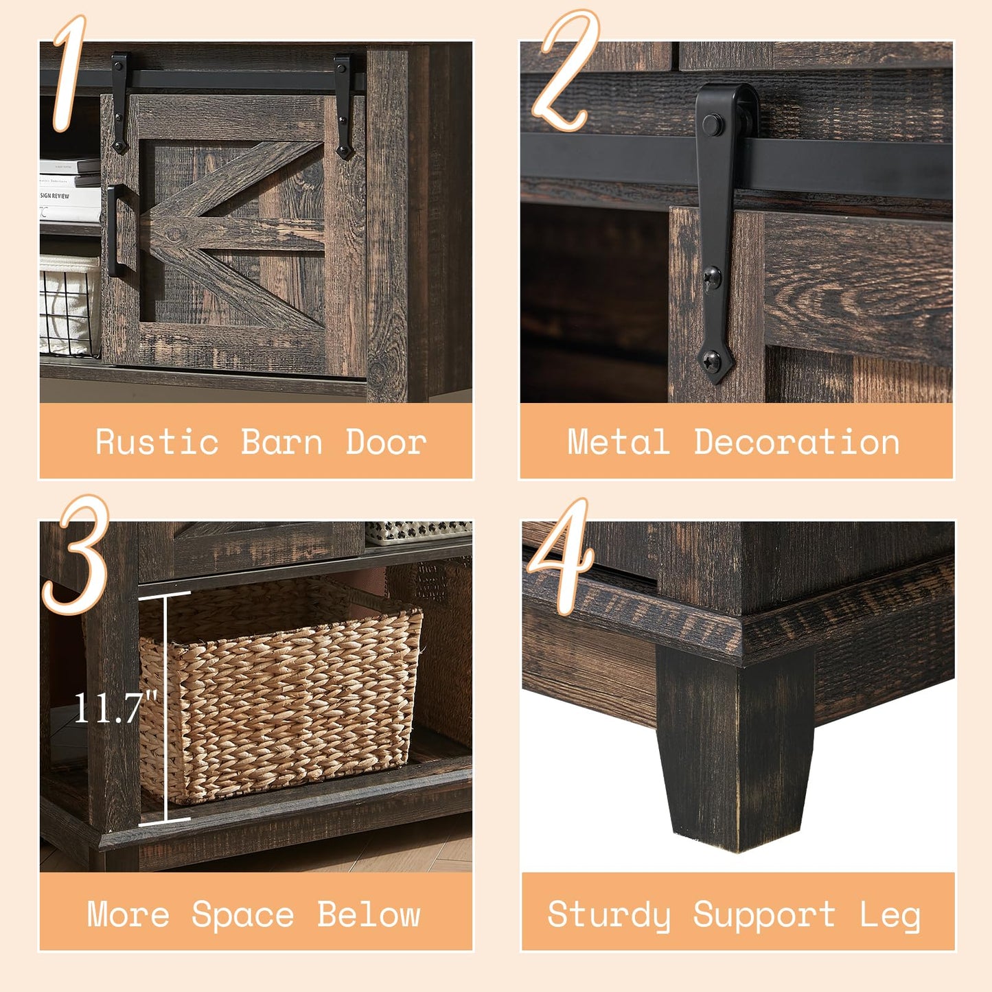 Twain Farmhouse Living Set Amerlife Black Oak / 48”