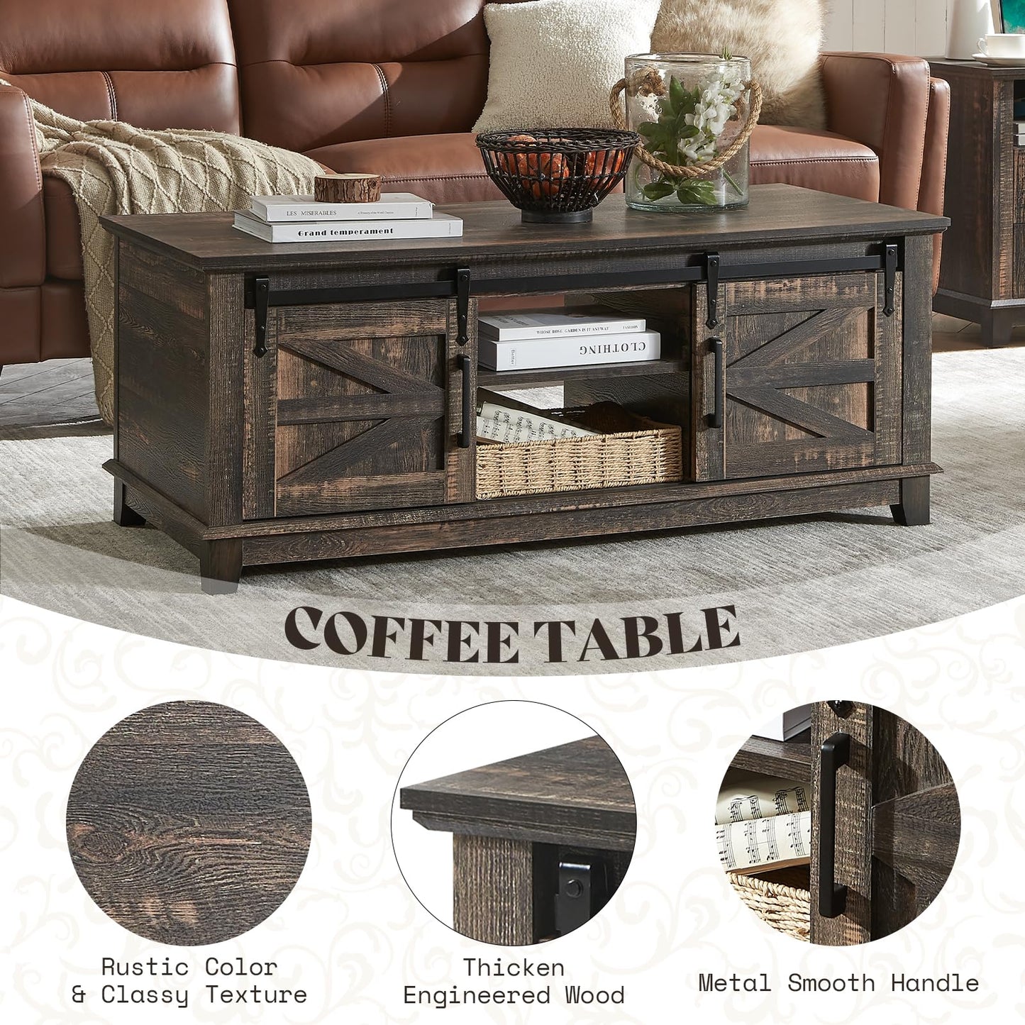Twain Farmhouse Living Set Amerlife Black Oak / 48”