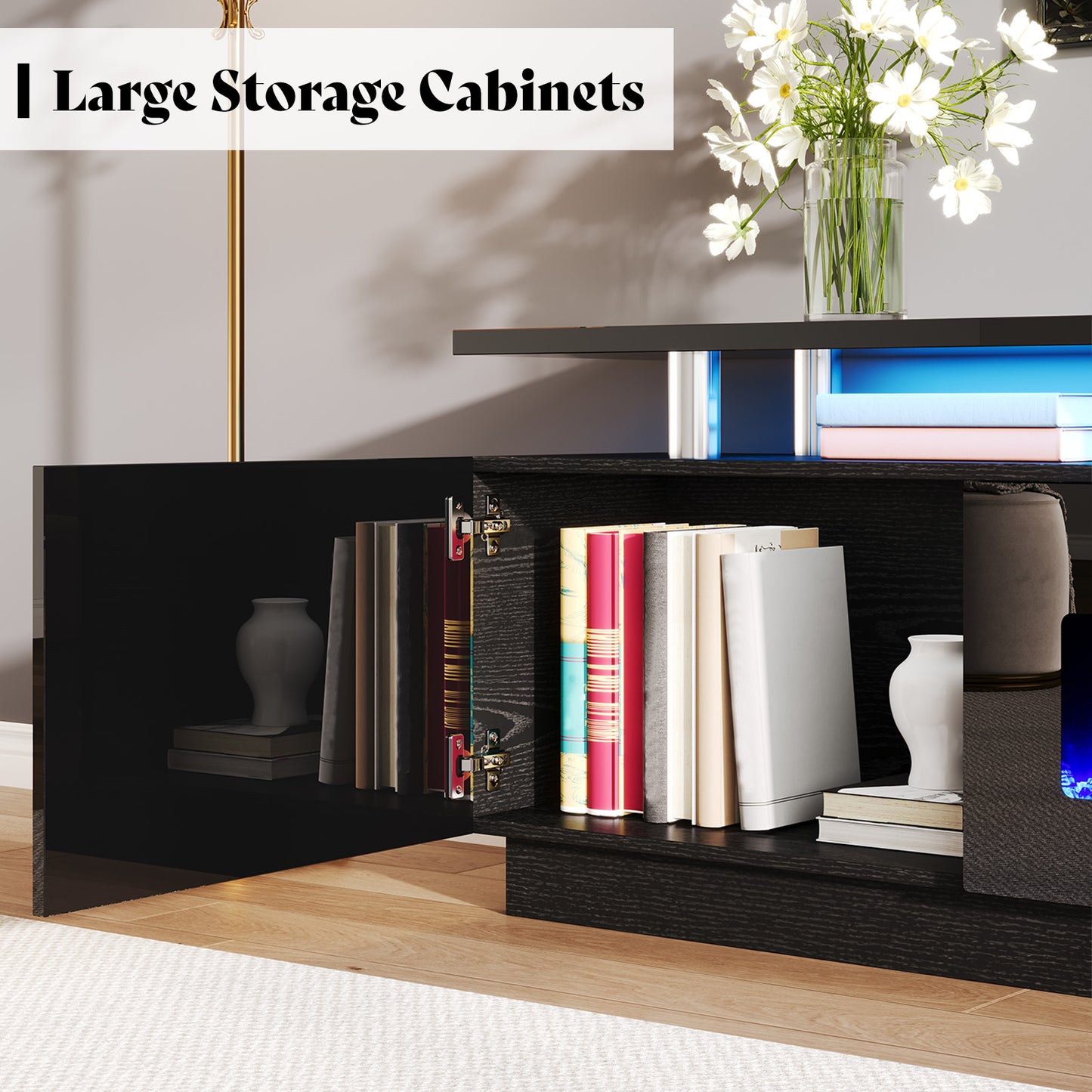 Sheer 90" Fireplace TV Stand Amerlife Black & Black