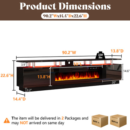 Sheer 90" Fireplace TV Stand Amerlife Black & Black