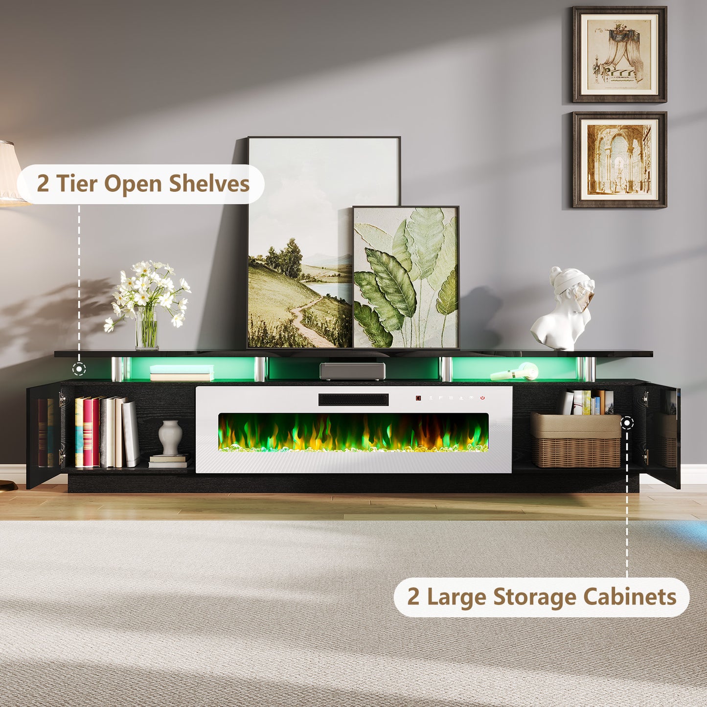 Sheer 90" Fireplace TV Stand Amerlife Black & White