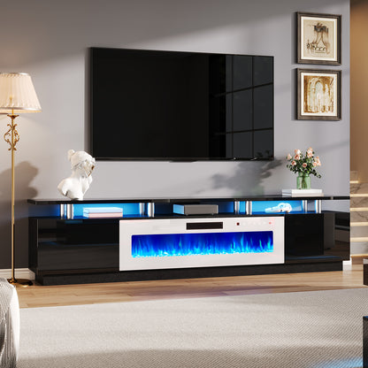 Sheer 90" Fireplace TV Stand Amerlife Black & White