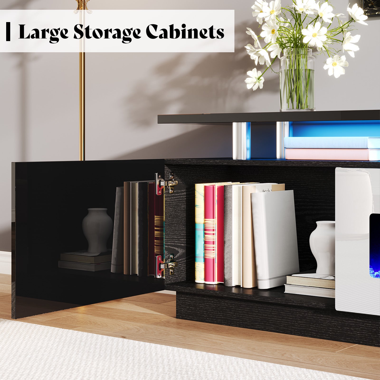 Sheer 90" Fireplace TV Stand Amerlife Black & White