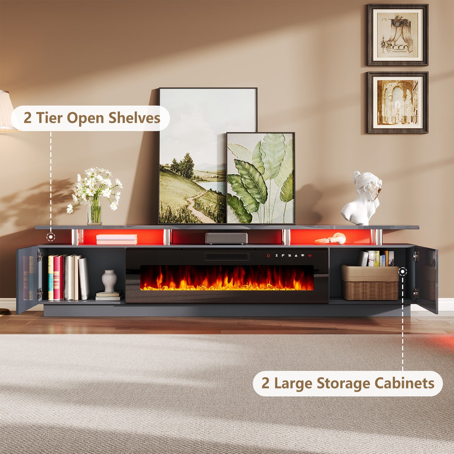 Sheer 90" Fireplace TV Stand Amerlife Grey & Black