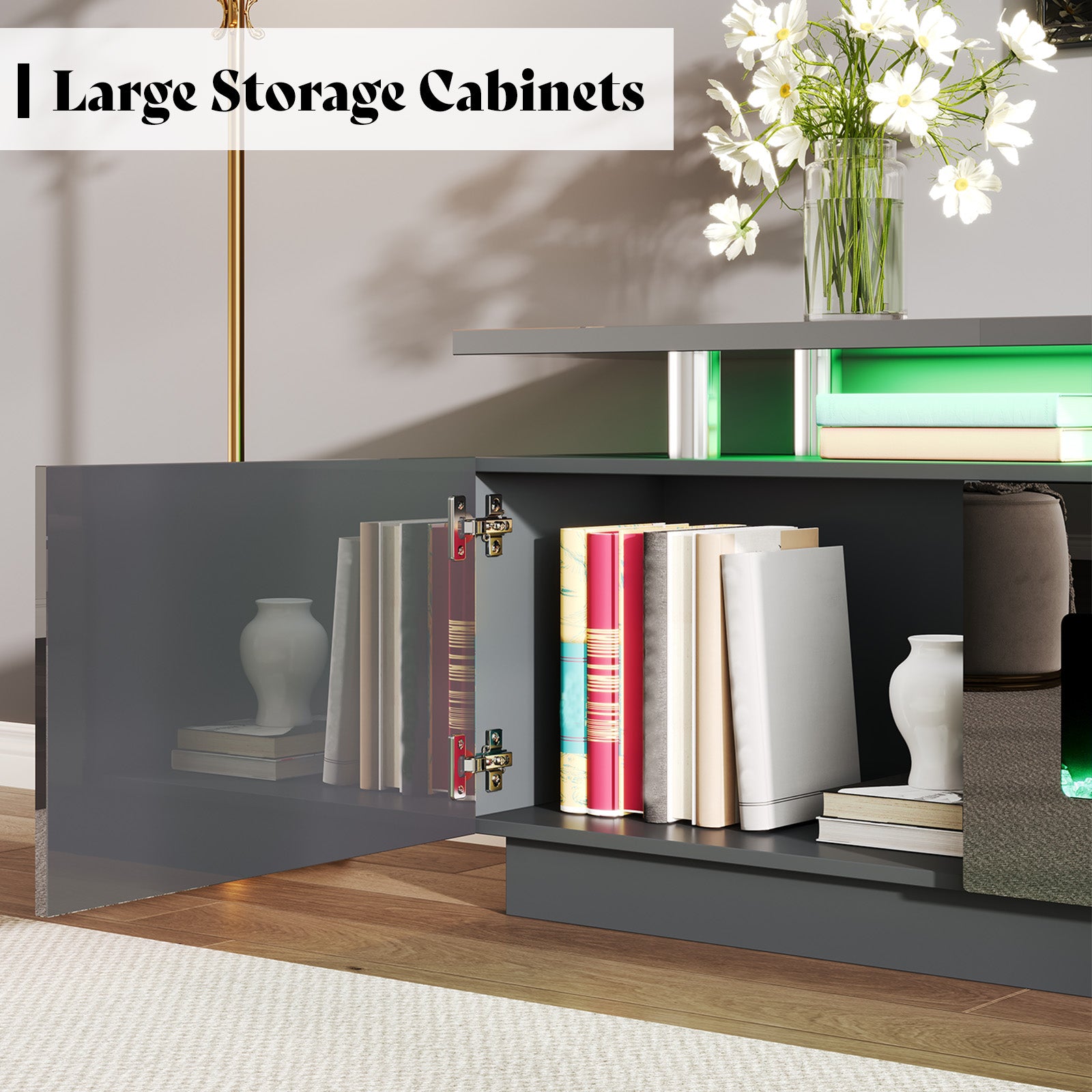 Sheer 90" Fireplace TV Stand Amerlife Grey & Black
