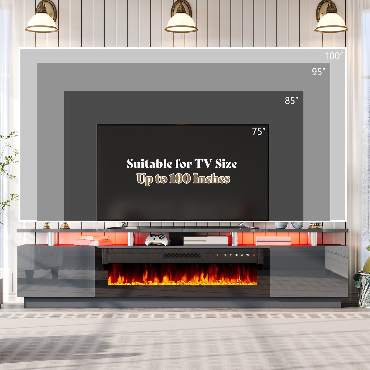 Sheer 90" Fireplace TV Stand Amerlife Grey & Black