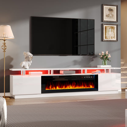 Sheer 90" Fireplace TV Stand Amerlife White & Black