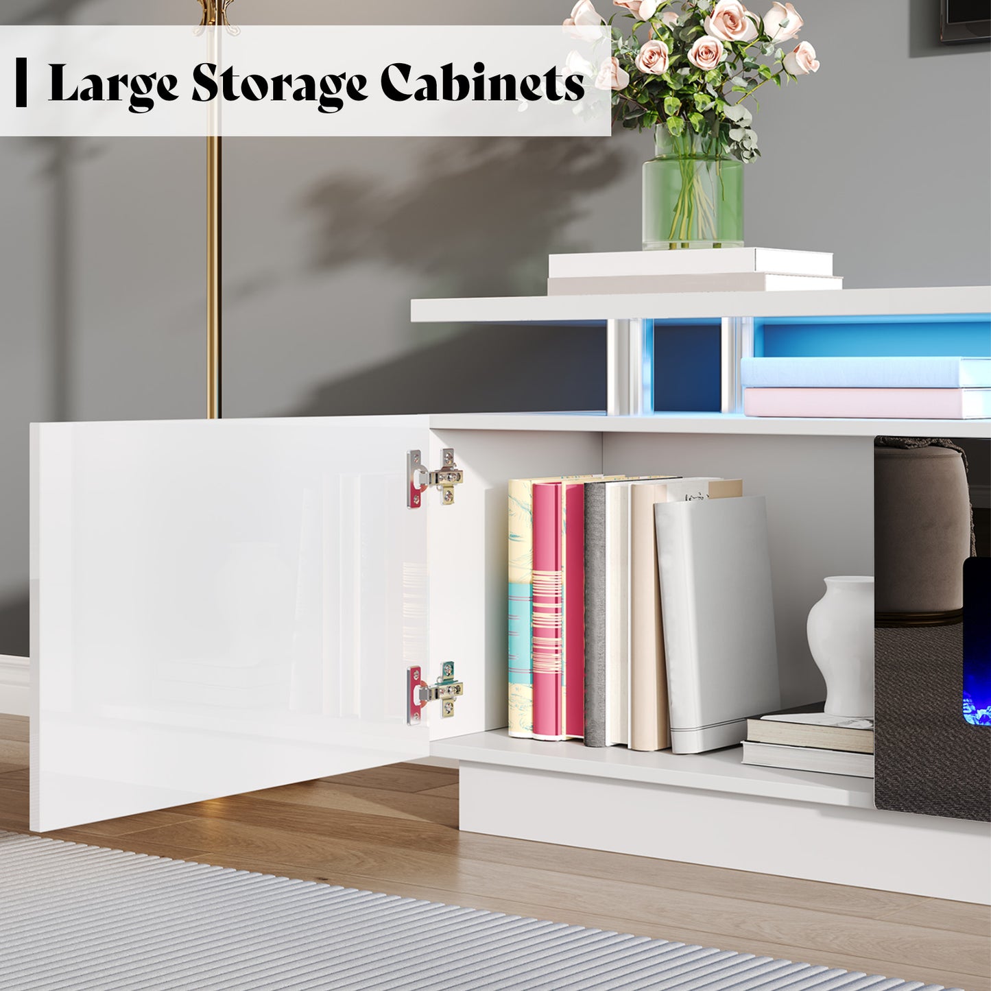 Sheer 90" Fireplace TV Stand Amerlife White & Black