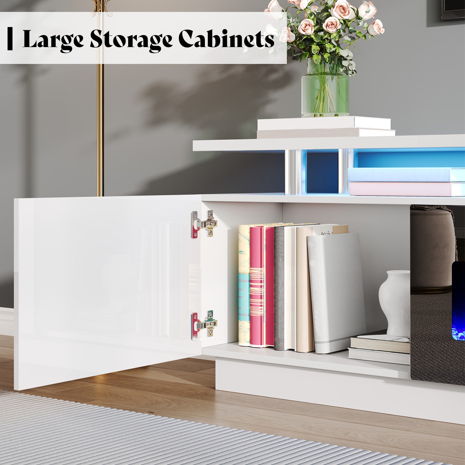 Sheer 90" Fireplace TV Stand Amerlife White & Black