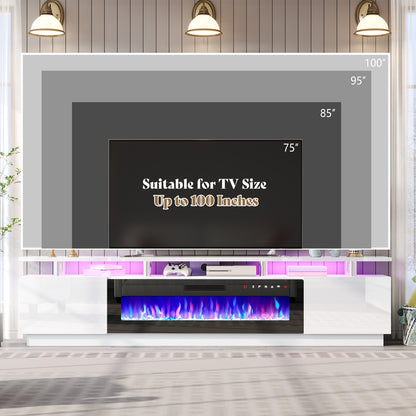 Sheer 90" Fireplace TV Stand Amerlife White & Black