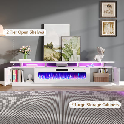 Sheer 90" Fireplace TV Stand Amerlife White & White