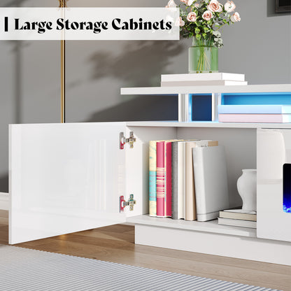 Sheer 90" Fireplace TV Stand Amerlife White & White
