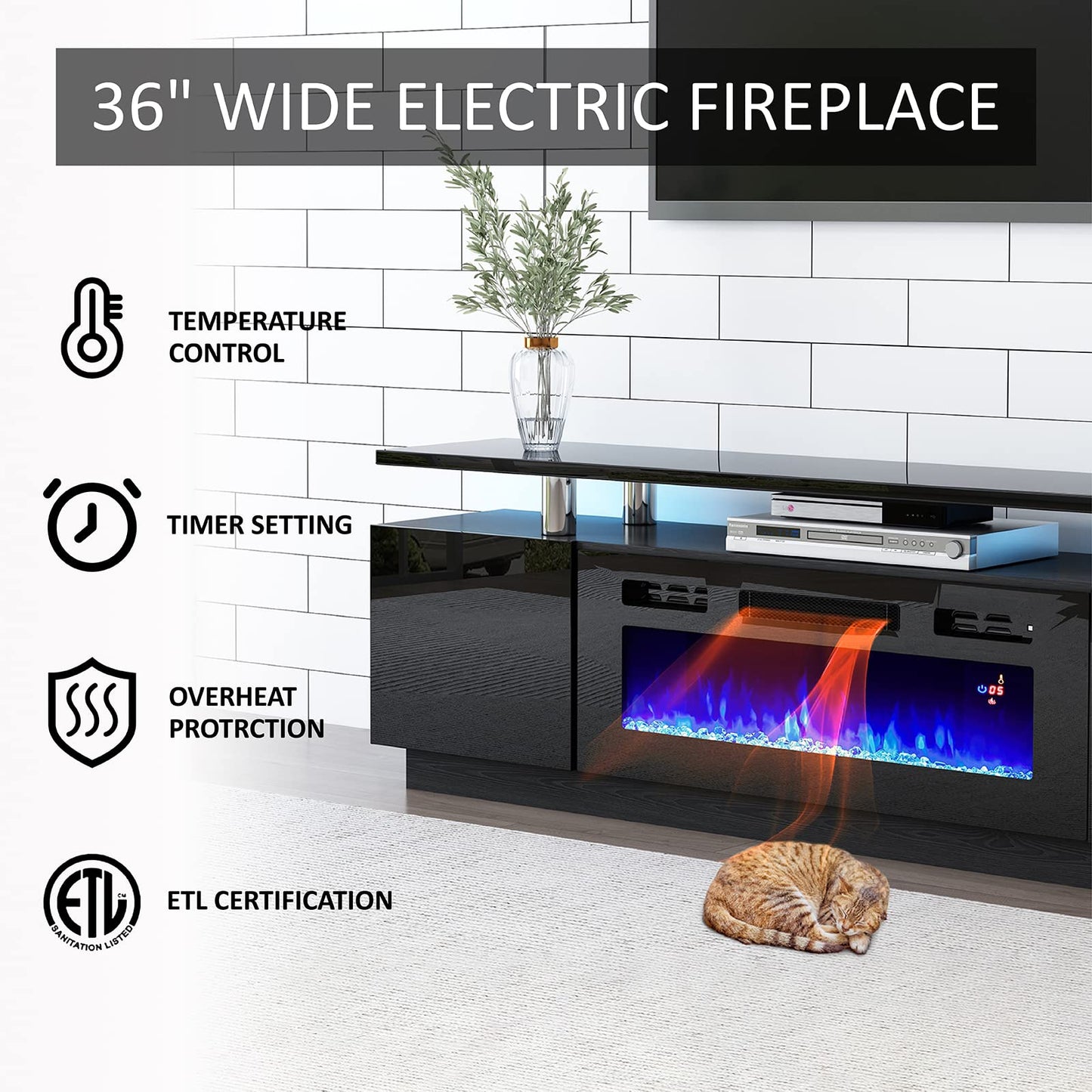 Sheer Large Fireplace TV Console Set 70 "