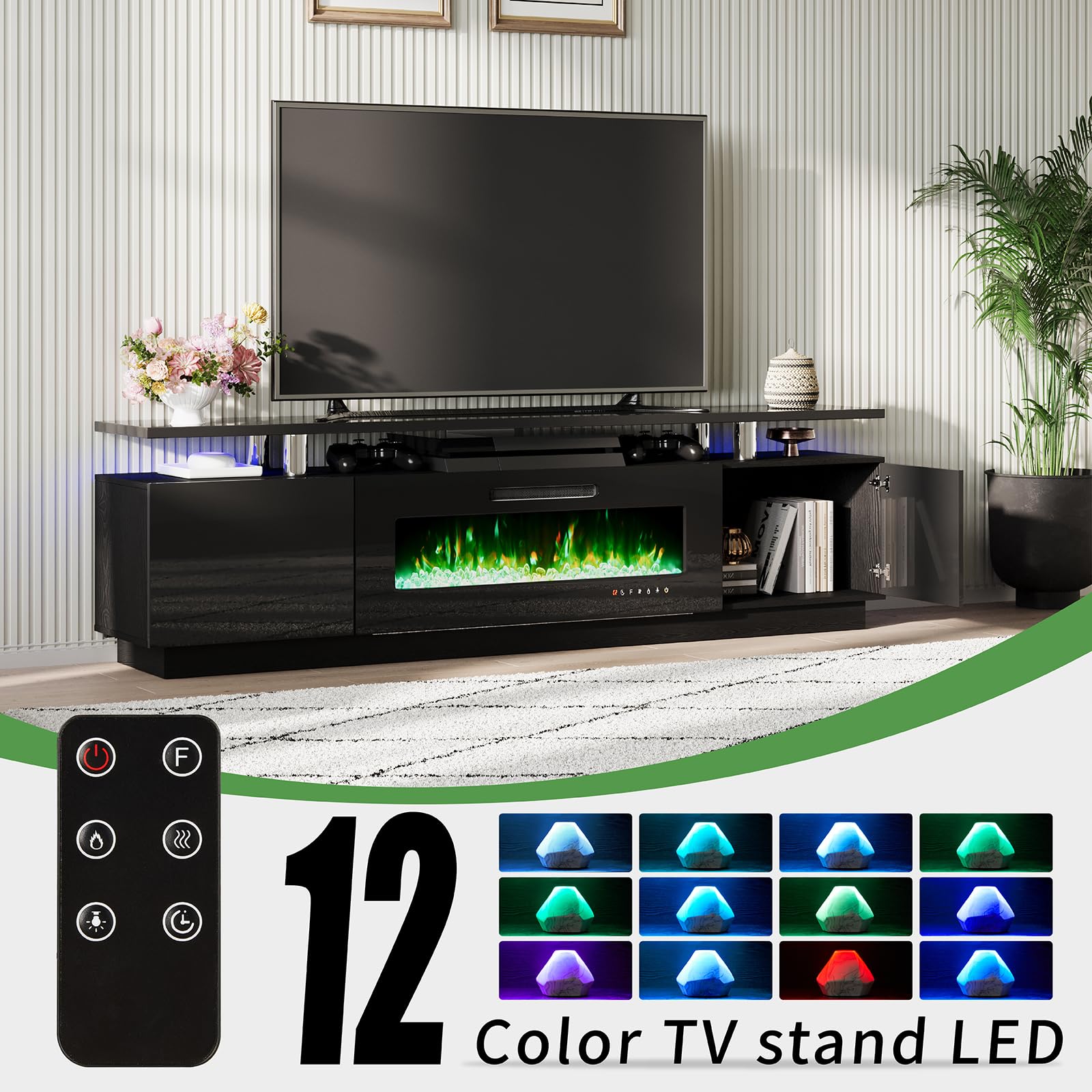 Sheer Large Fireplace TV Console Set 80 "