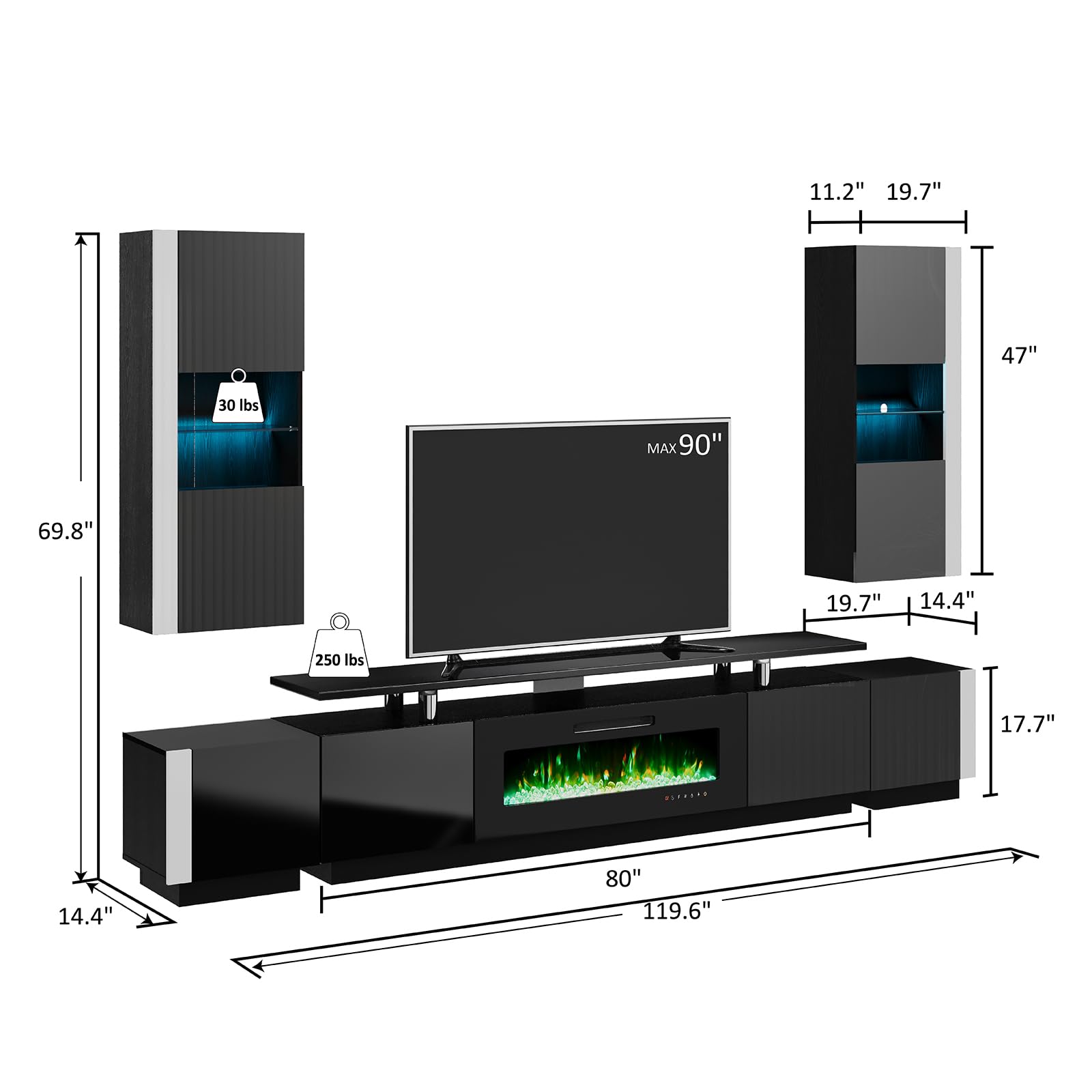 Sheer Large Fireplace TV Console Set 80 "