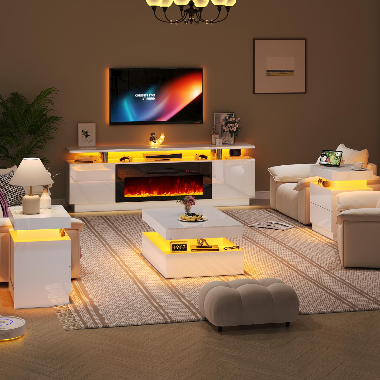 Sheer Modern 5-Piece Living Room Table Set White