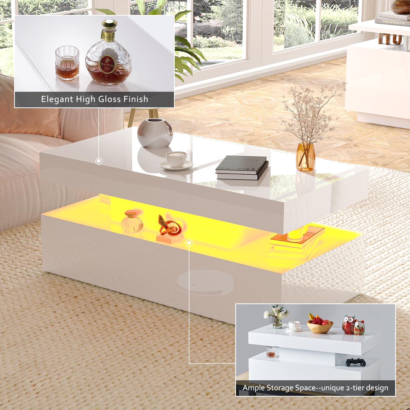 Sheer Modern 3-Piece Fireplace Table Set White 80 "