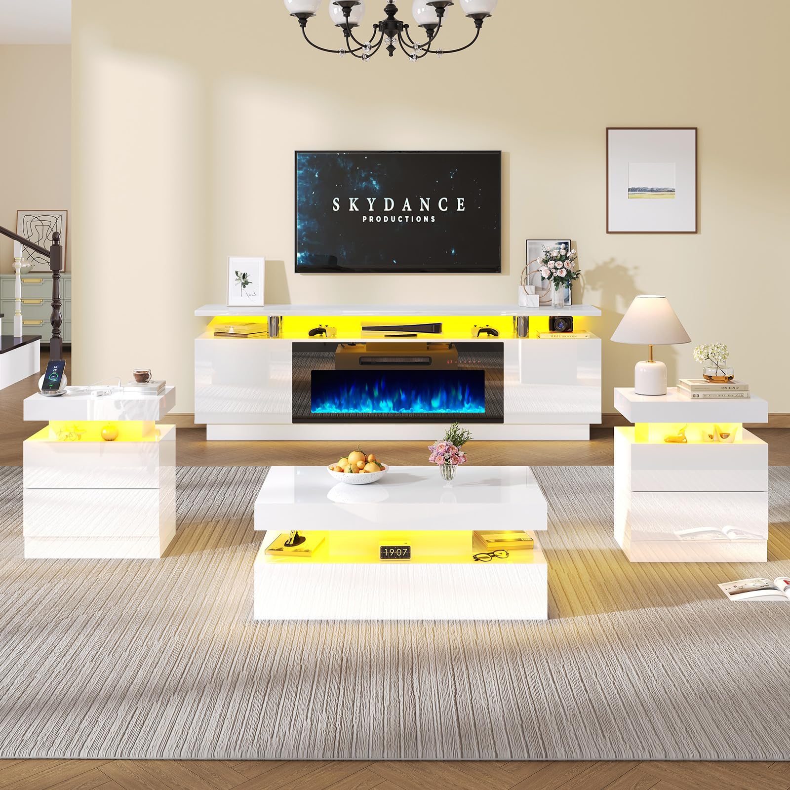 Sheer Modern 5-Piece Living Room Table Set White