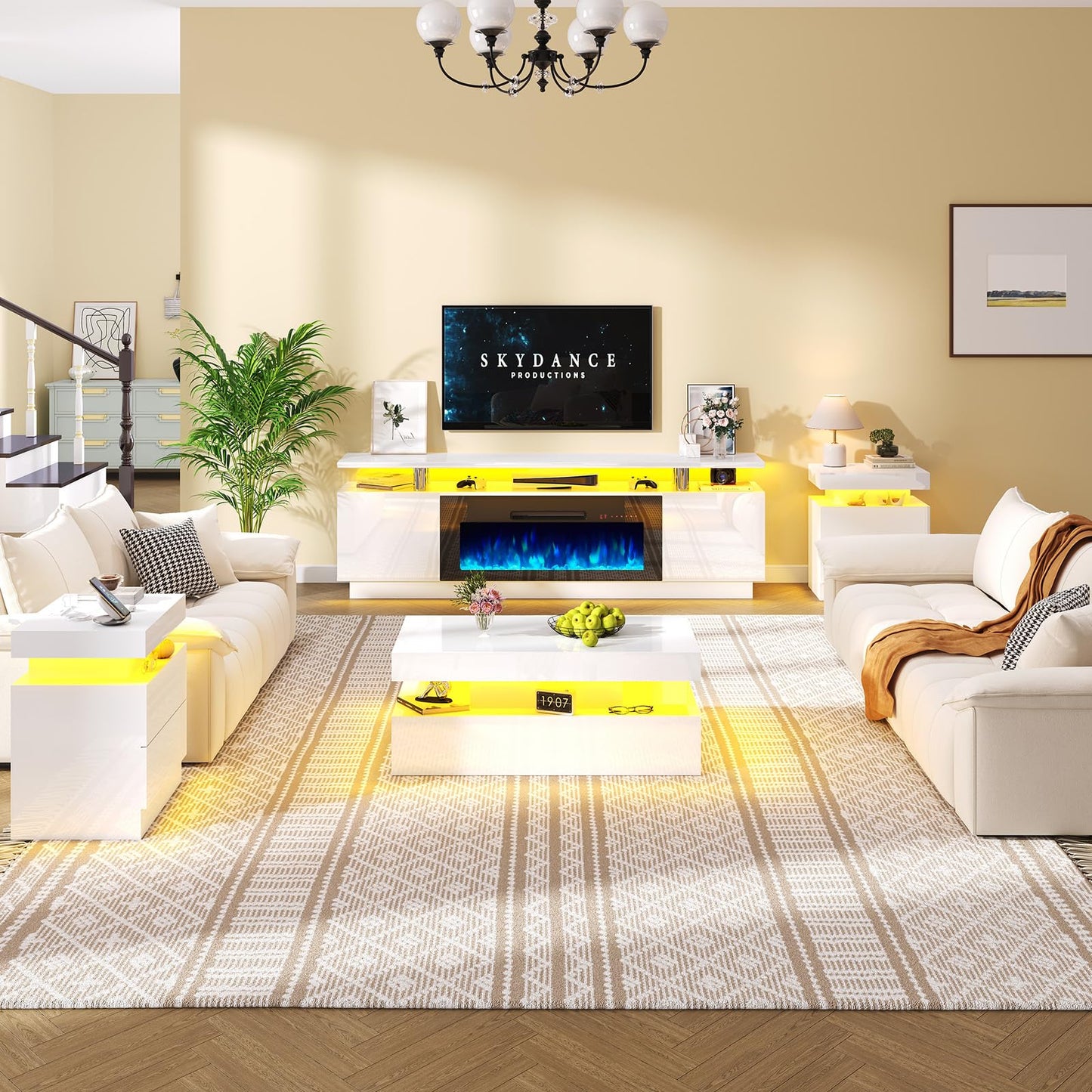 Sheer Modern 5-Piece Living Room Table Set White