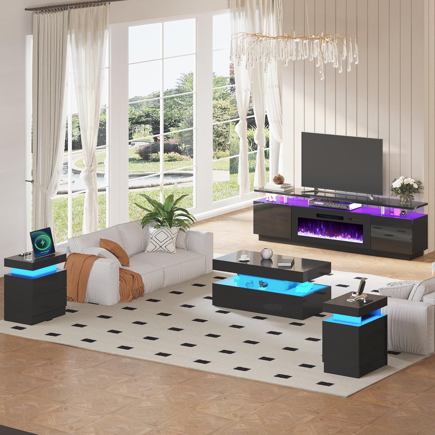 Sheer Modern 5-Piece Living Room Table Set Black