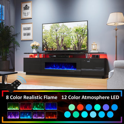 Sheer Modern 3-Piece Fireplace Table Set Black 80 "