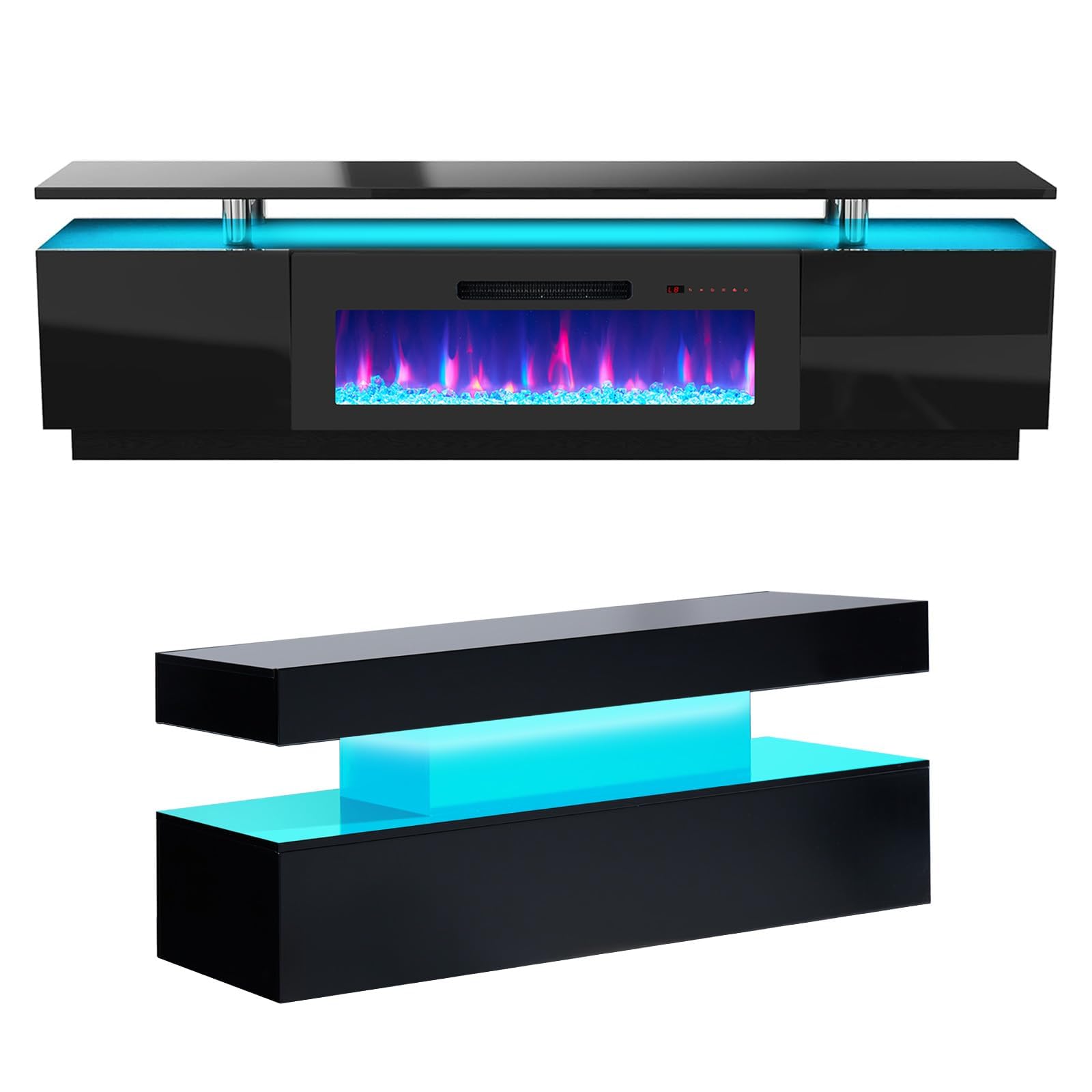 Sheer Modern 3-Piece Fireplace Table Set Black 80 "
