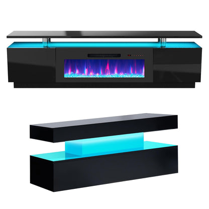 Sheer Modern 3-Piece Fireplace Table Set Black 80 "