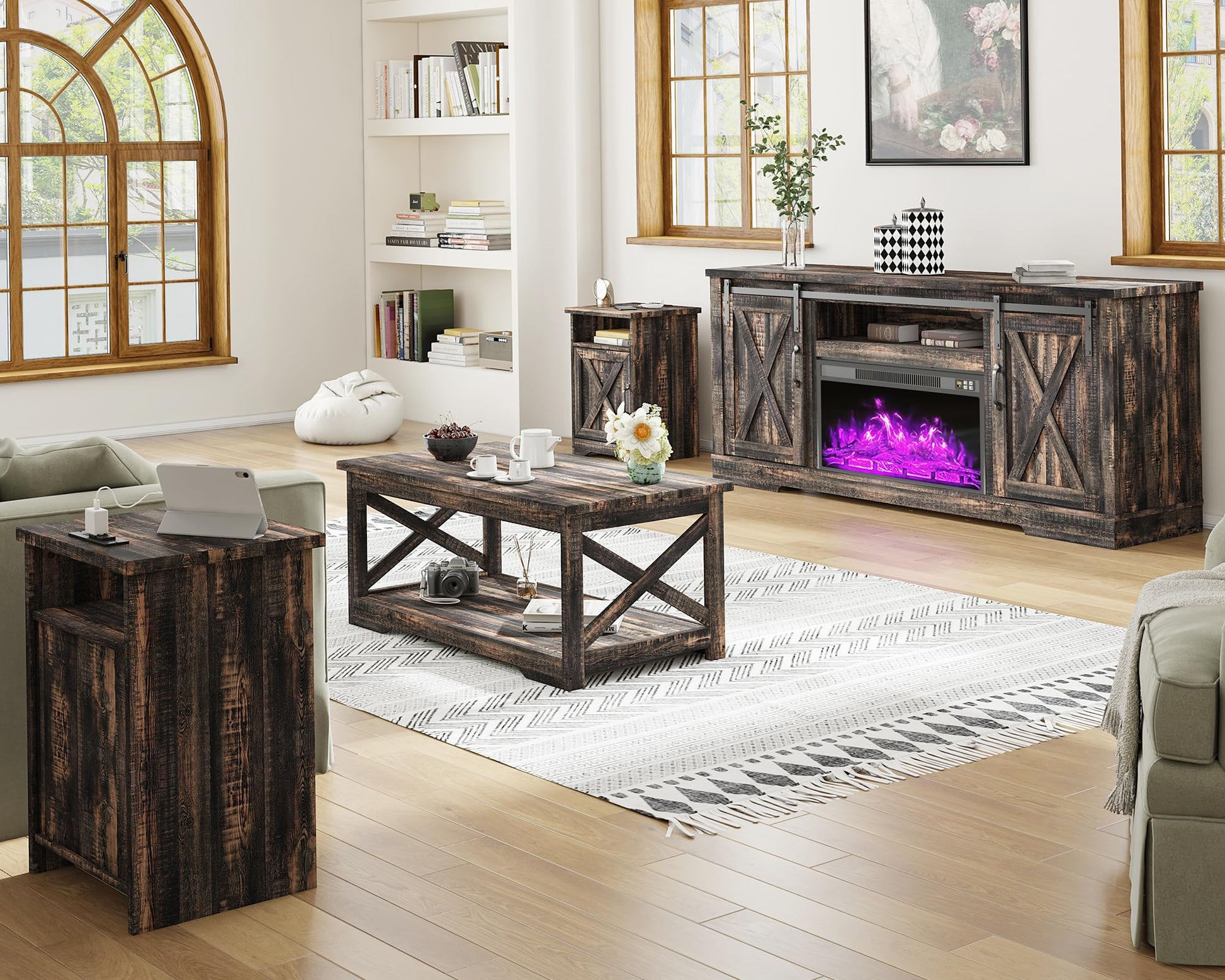 Renner 5-Piece Living Room Table Set Dark Oak