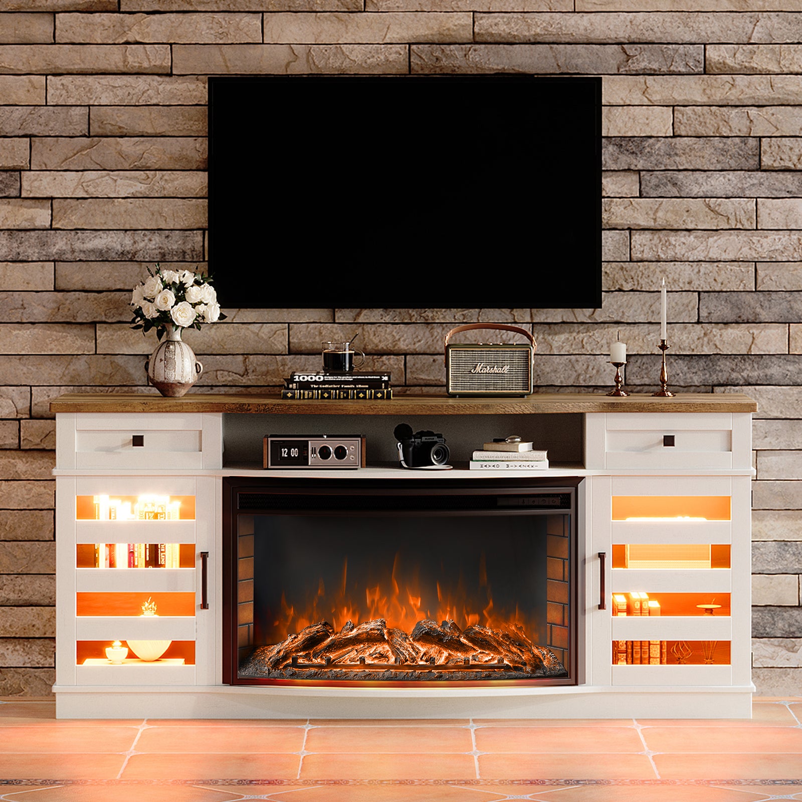 Travis 70" Fireplace TV Stand - Barnwood White