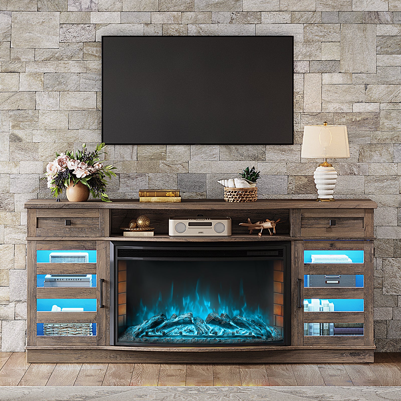 Travis 70" Fireplace TV Stand - Wash Gray