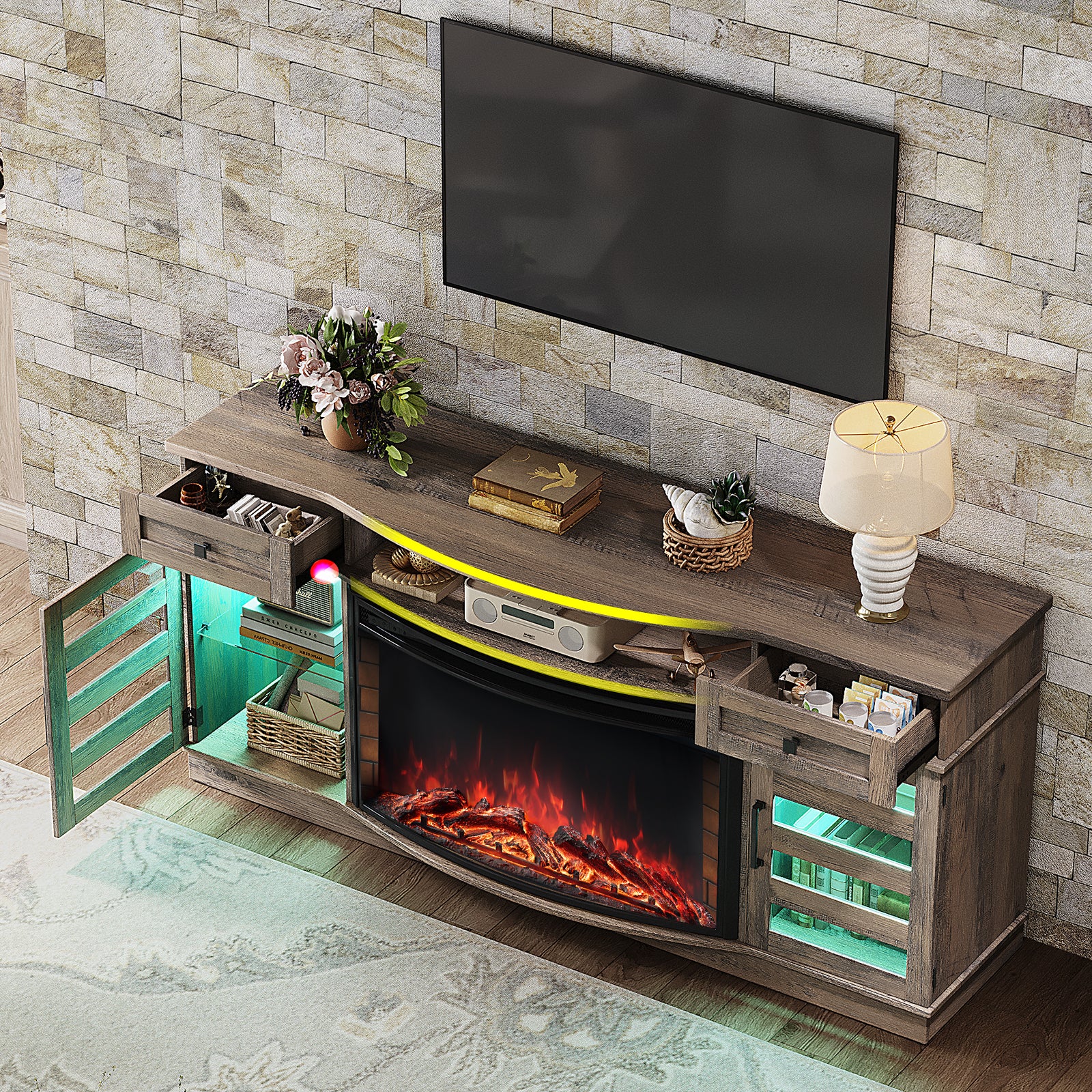 Travis 70" Fireplace TV Stand - Wash Gray