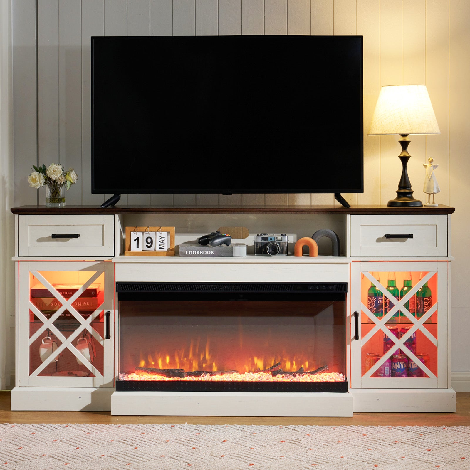 Austin 70" Fireplace TV Stand -  Barnwood White