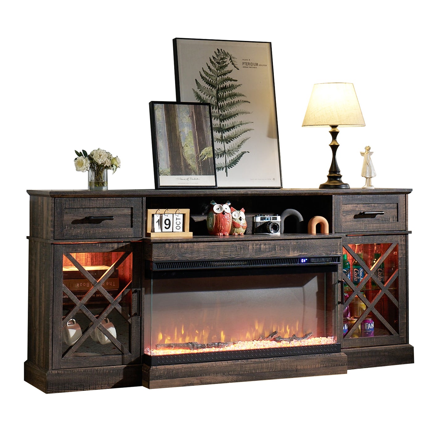 Austin 70" Fireplace TV Stand -  Dark Oak Wood