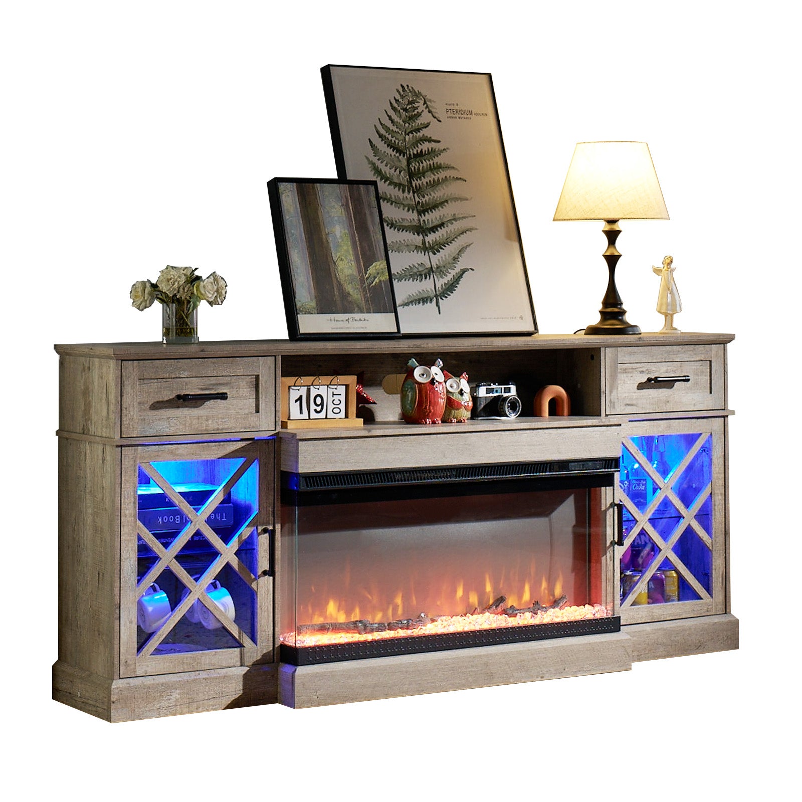 Austin 70" Fireplace TV Stand -  Light Gray