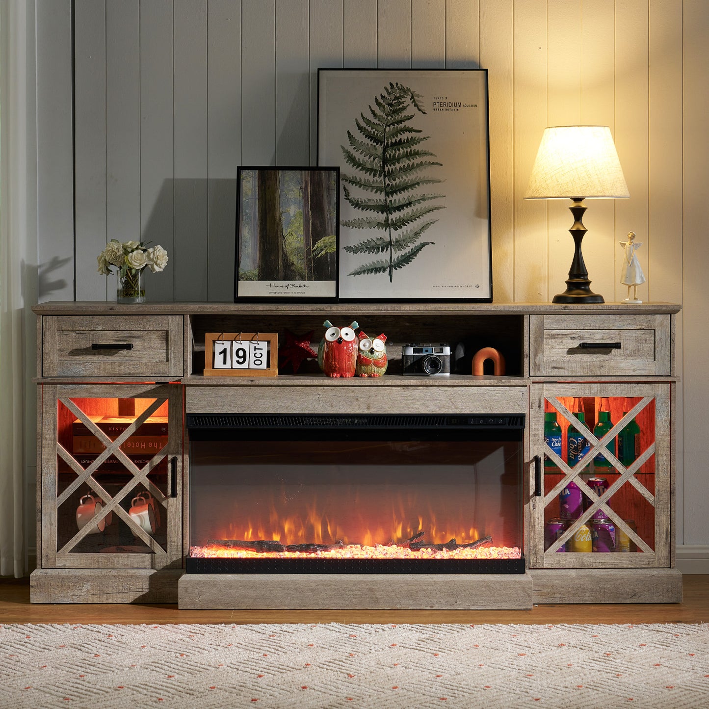 Austin 70" Fireplace TV Stand -  Light Gray