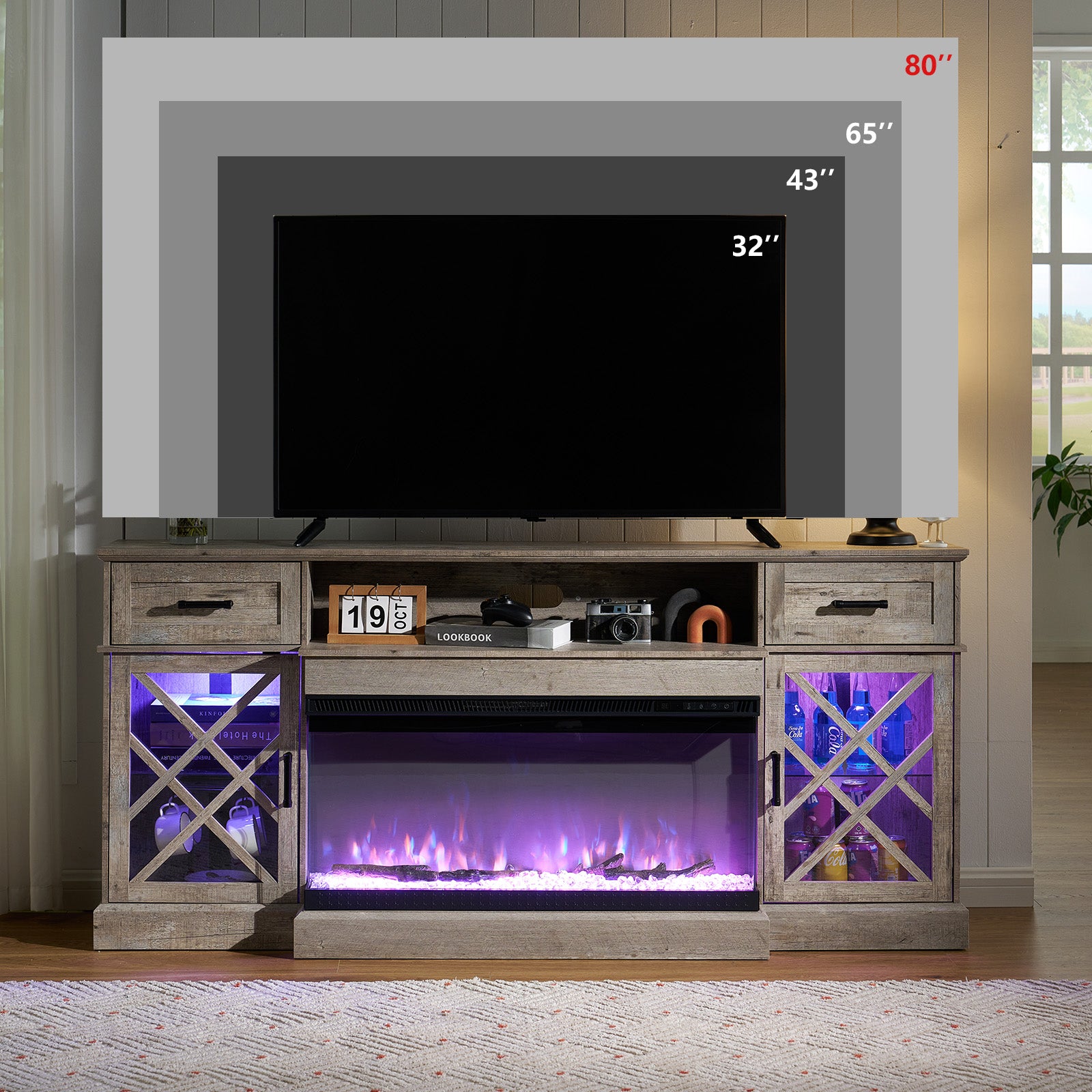 Austin 70" Fireplace TV Stand -  Light Gray